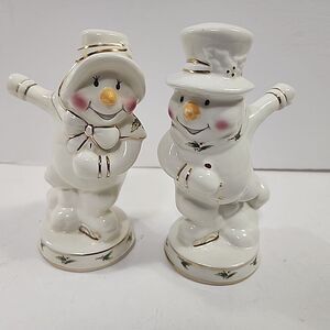 Holly Holiday Porcelain Salt & Pepper Shaker  Snowmen  Ice Skating Christmas